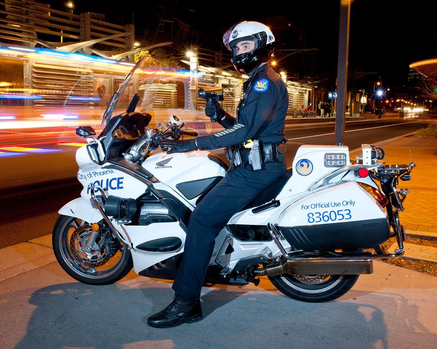 Police motorcycle officer conducting DUI enforcement in Tempe